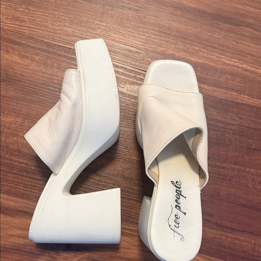 Free People White Leather Mules